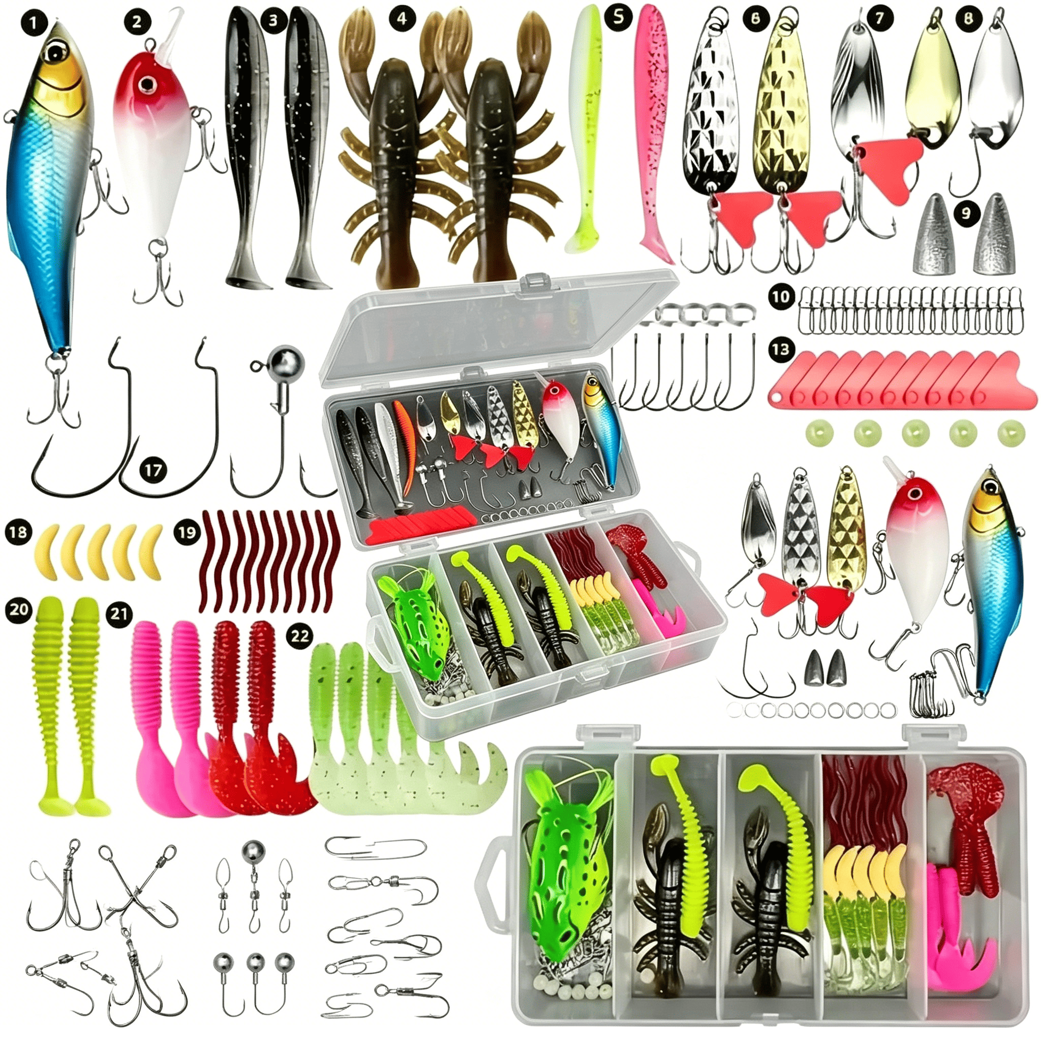 Fishing Hook Box - 107-Piece Fishing Kit — Includes Spinners,