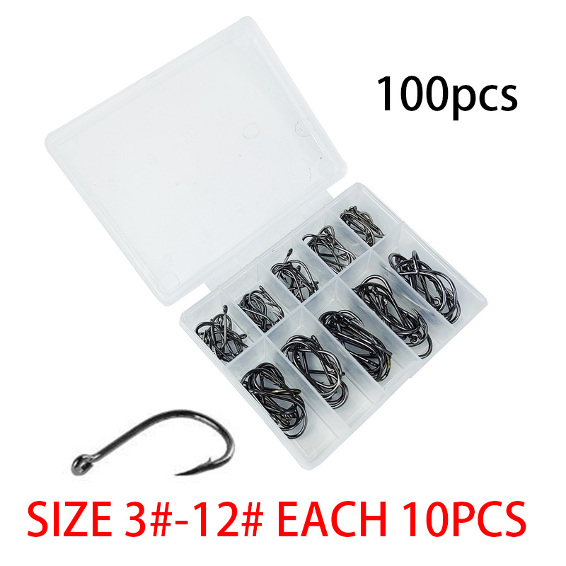 100Pcs/box #3~#12 High Carbon  - مراجعة Fishing Hook Circle وسعره