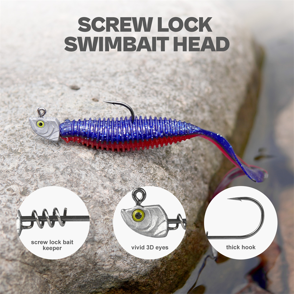 15PCS Screw Lock Swimbait Jig  - مراجعة Fishing Hook Weedless وسعره